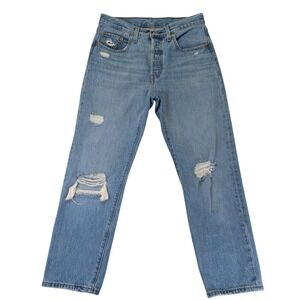 Levis 501 Original Womens High Rise Straight Leg Distressed Jeans‎ Blue W27 L26